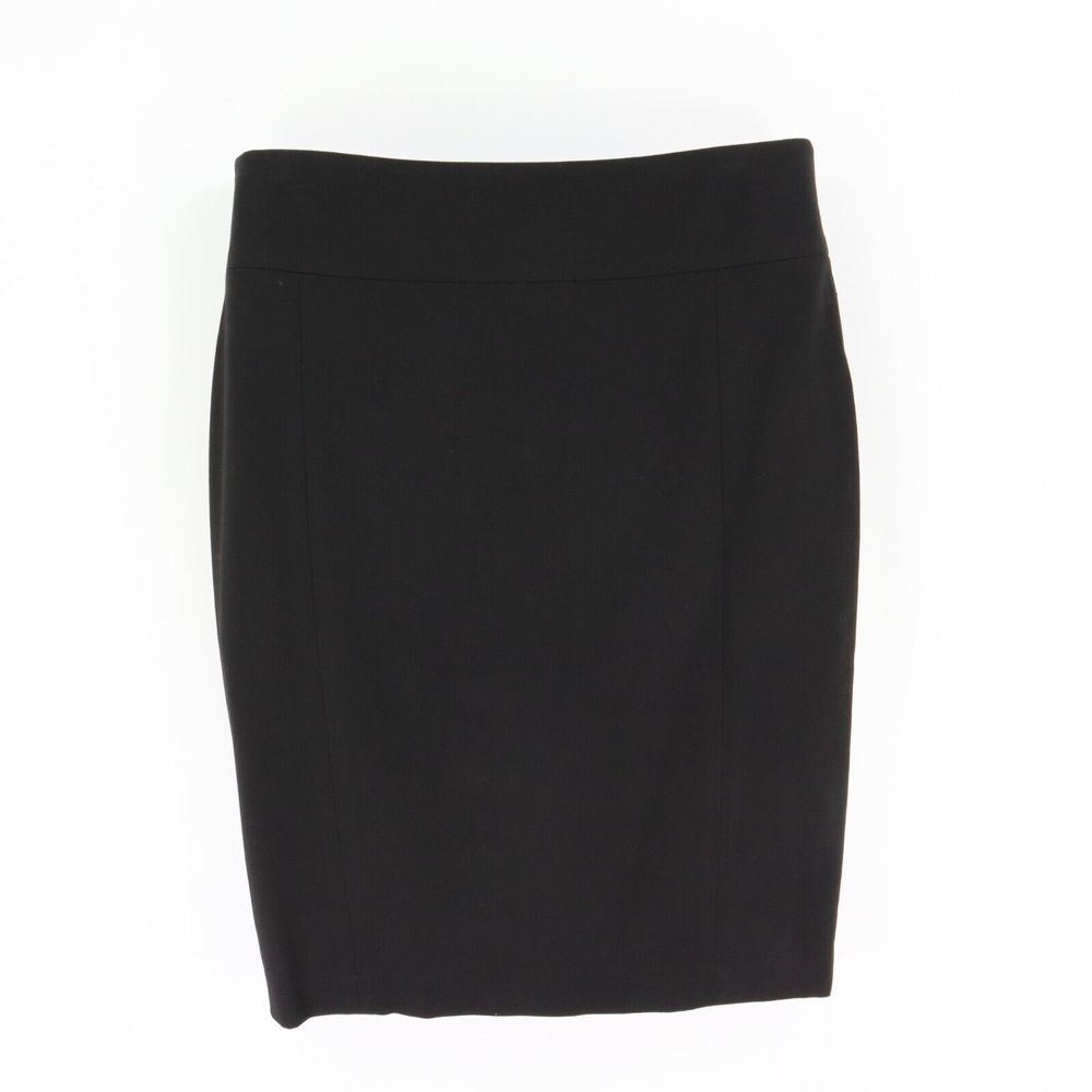 Express Lined Skirt Below-the-Knee Womens 8 Black‎ Poly Button Accents Zip Close